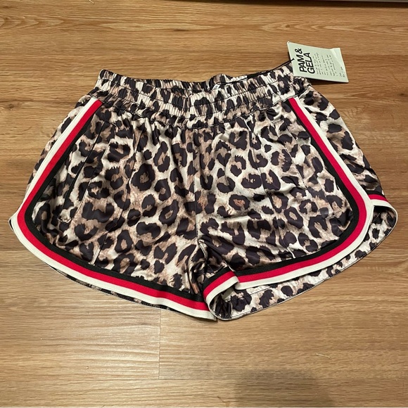 Pam & Gela Dolphin Leopard Print Track Shorts - Picture 2 of 8
